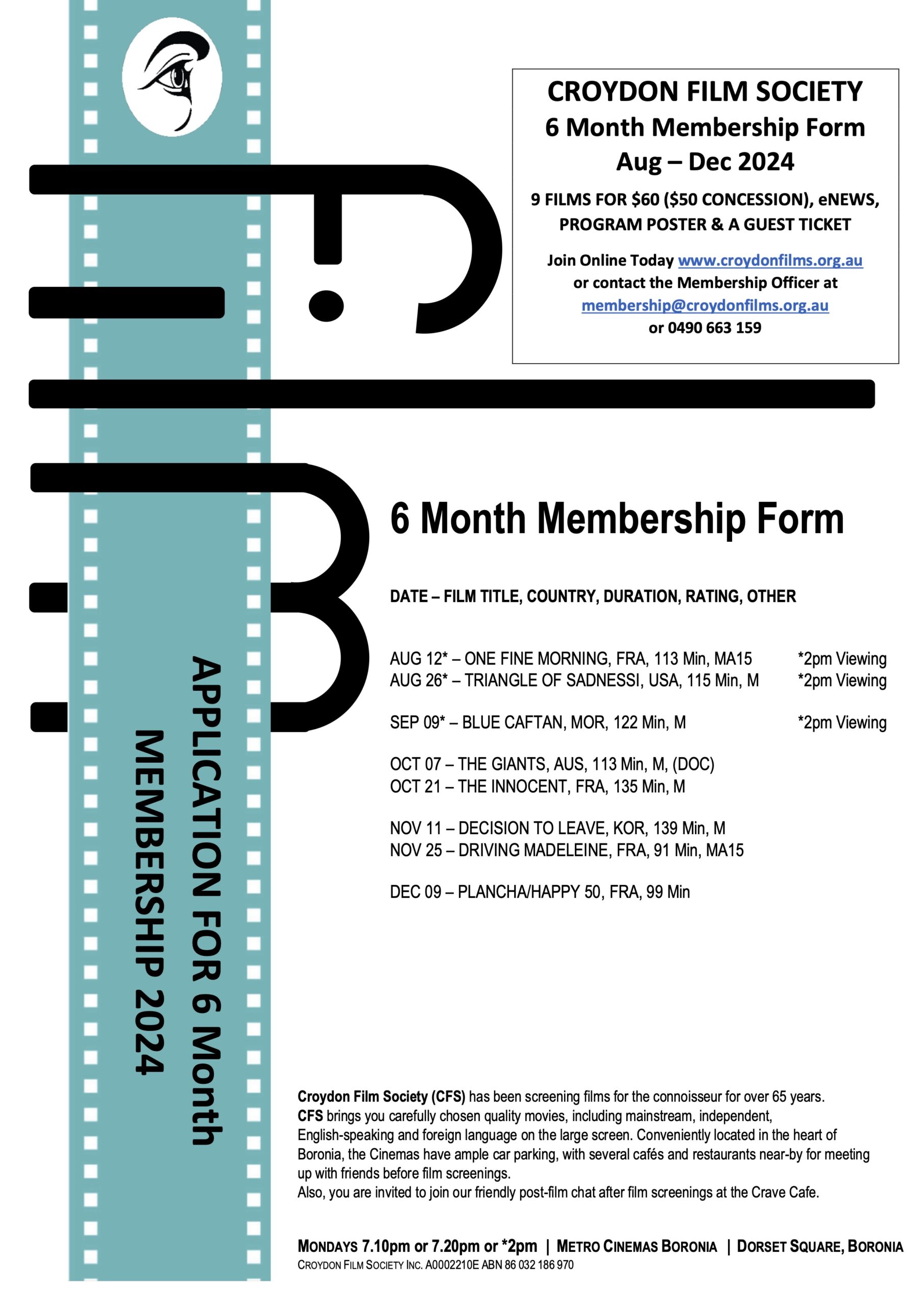 2024 6 month Membership Form Front